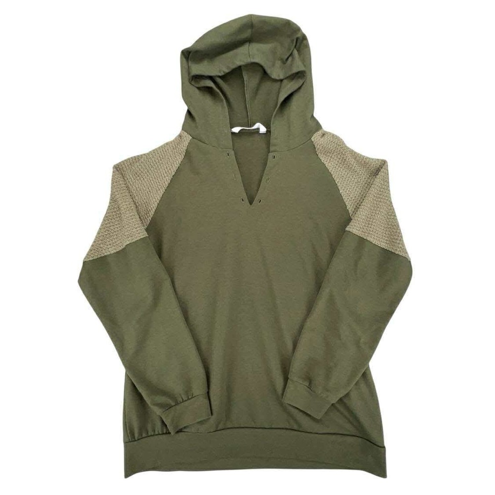 PatPat Olive Green Knit Sleeve Hoodie‎ Pullover V Neck Sweatshirt 
Women Medium